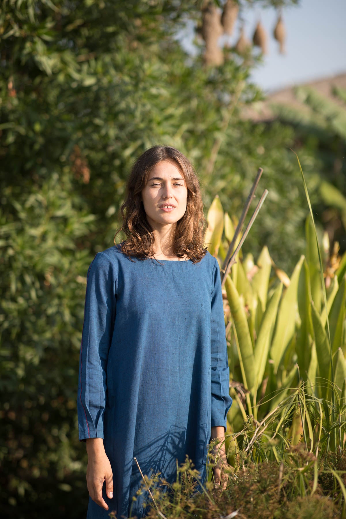 Plain Blue A-line Dress