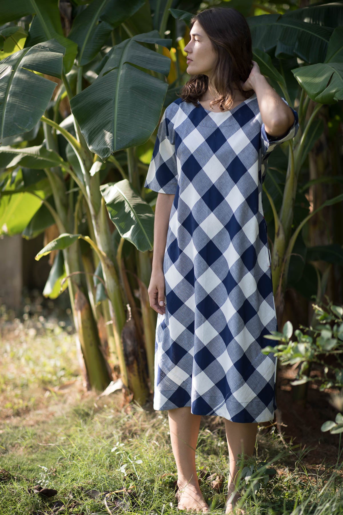 Indigo Shot Checks Long Dress