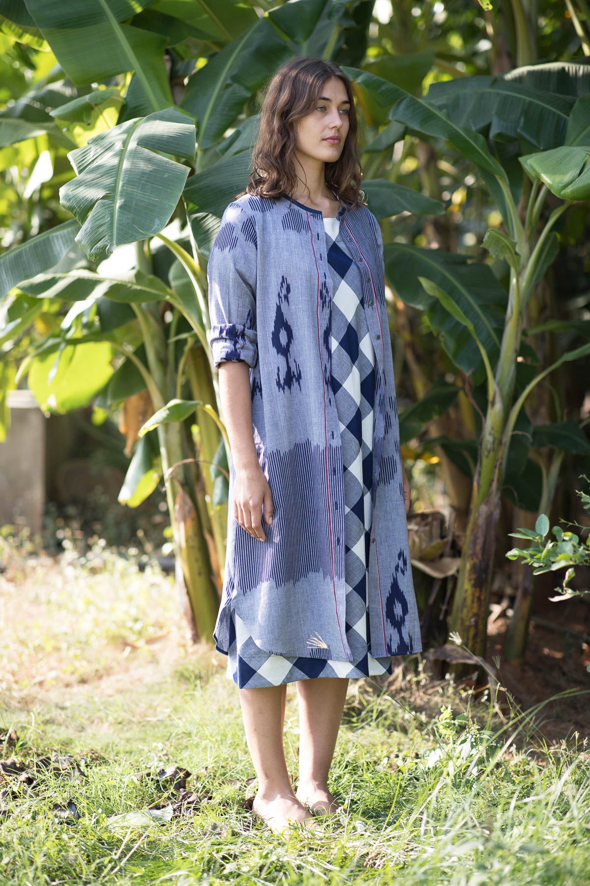 Indigo Shot Checks Long Dress