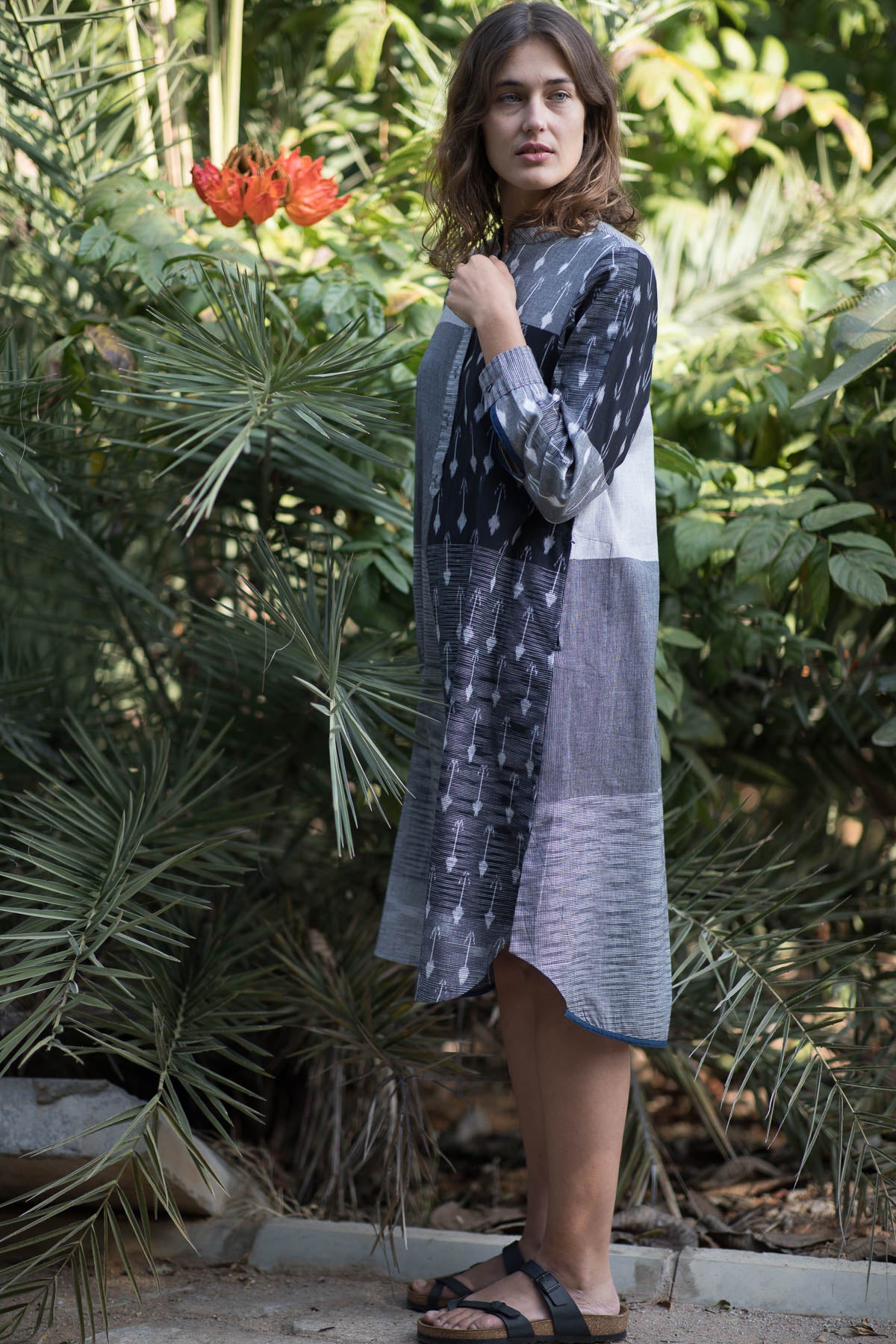 Grey Leaf & Bud Long Dress