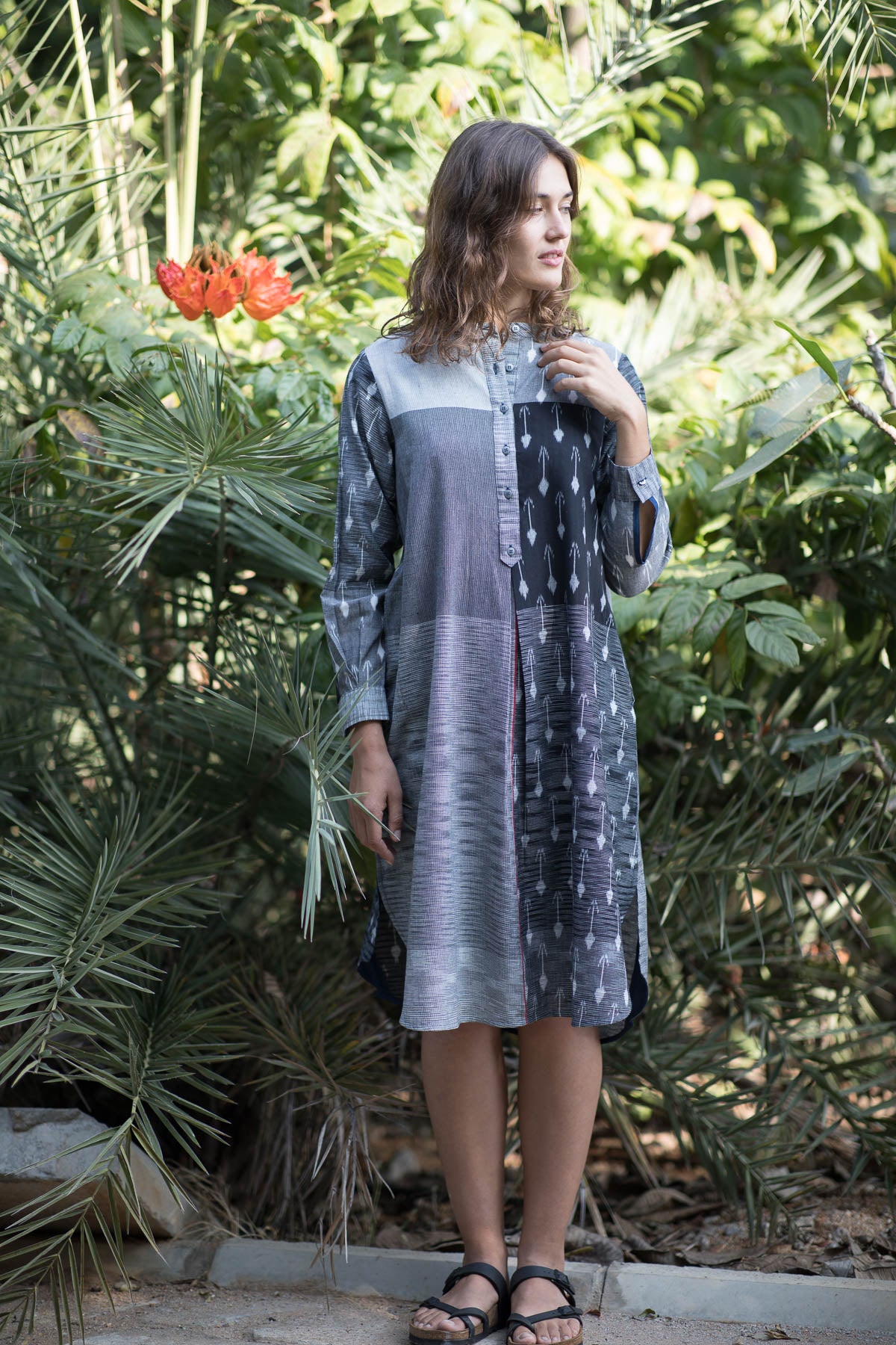 Grey Leaf & Bud Long Dress