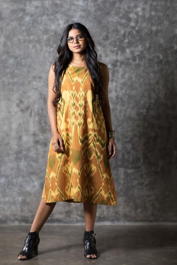 Yellow Uzbek Sleeveless Dress