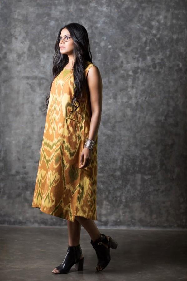 Yellow Uzbek Sleeveless Dress
