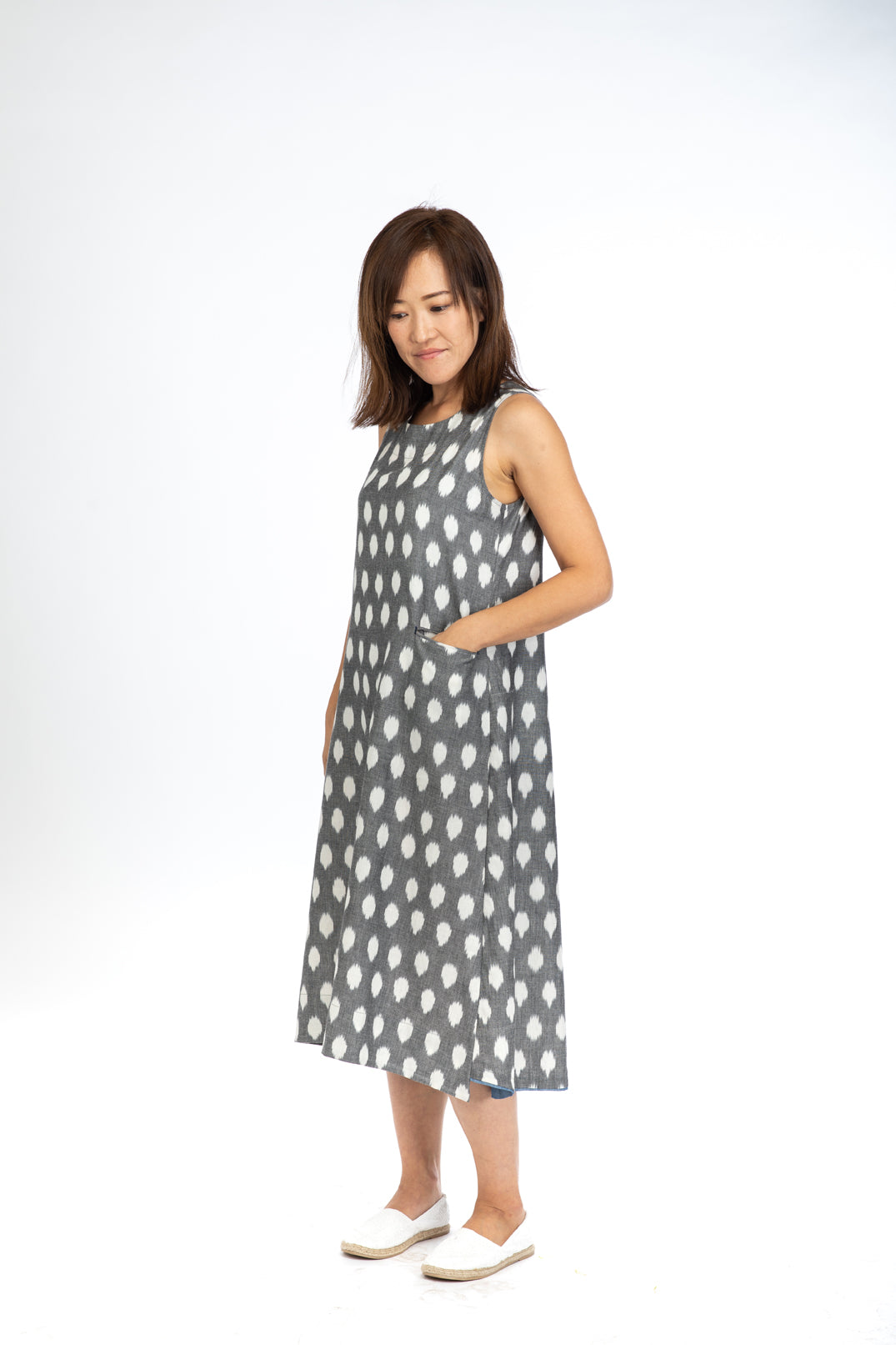 Grey Polka Sleeveless Dress