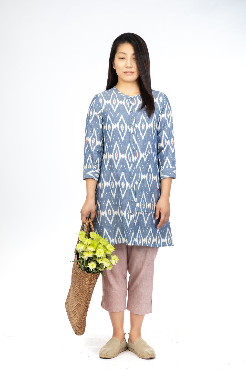 Blue Peony Long Tunic Top