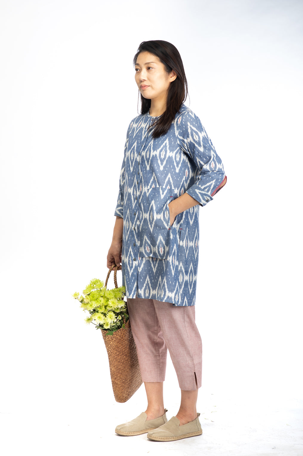 Blue Peony Long Tunic Top