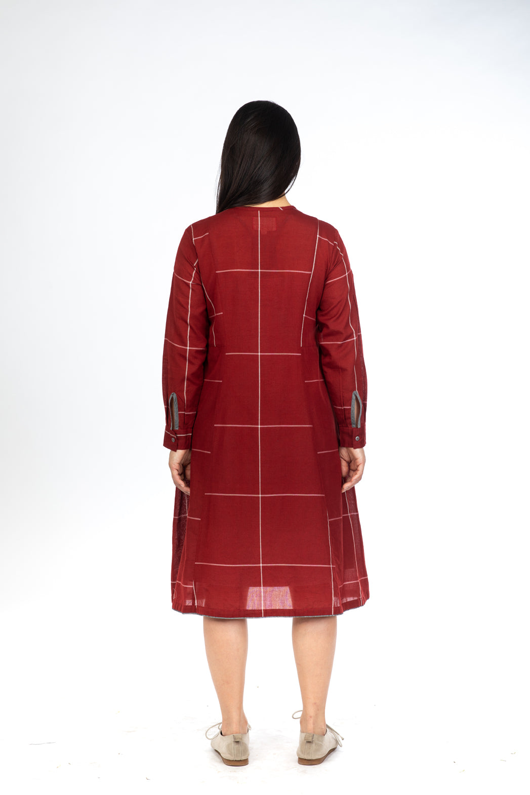 Red Checks Button Down Dress