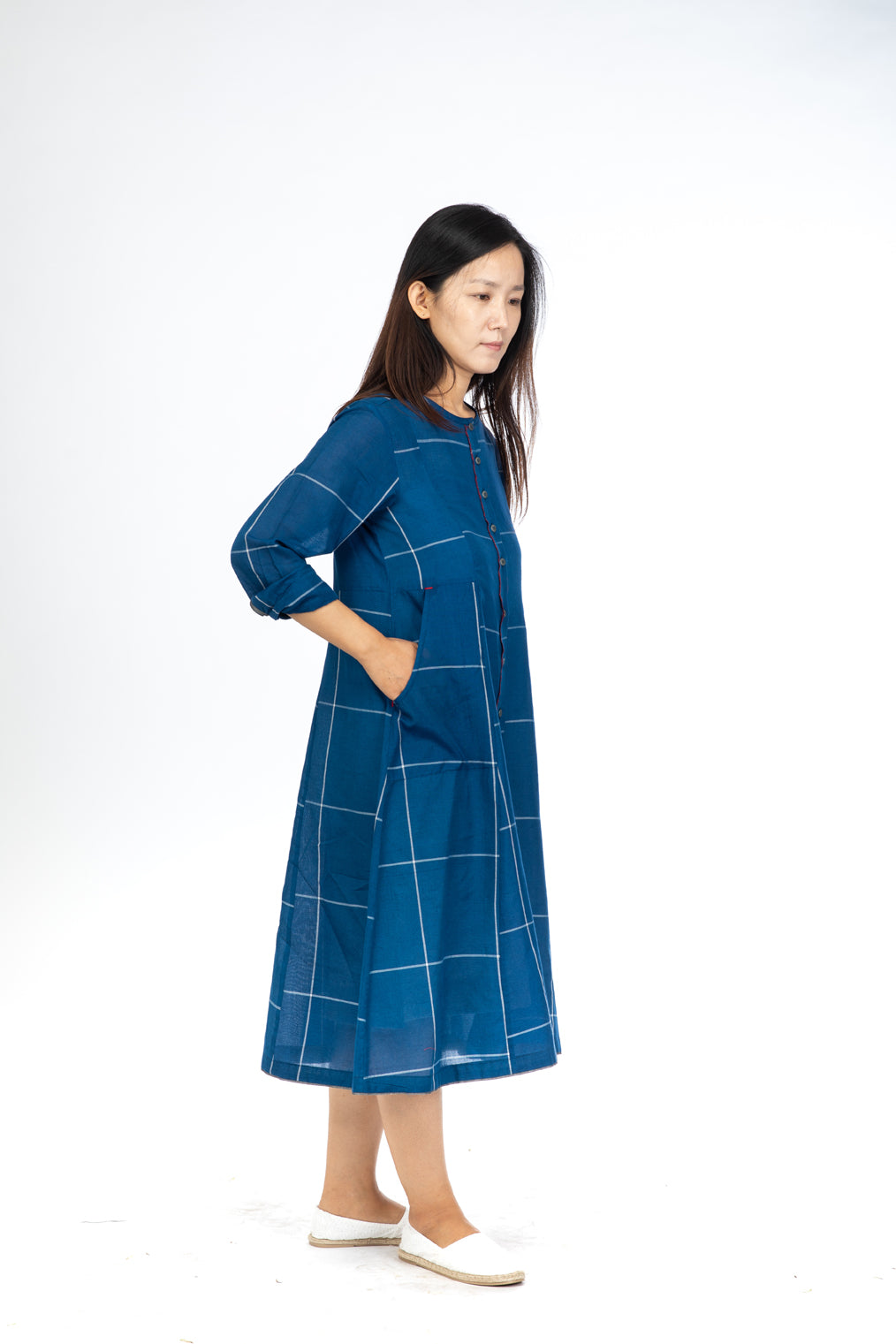 Blue Checks Button Down  Dress