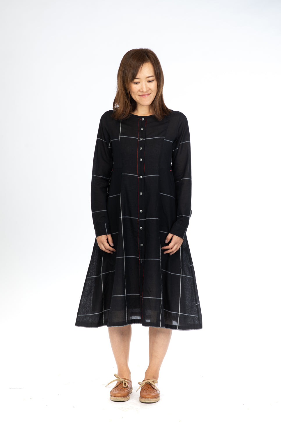 Black Checks Button Down Dress