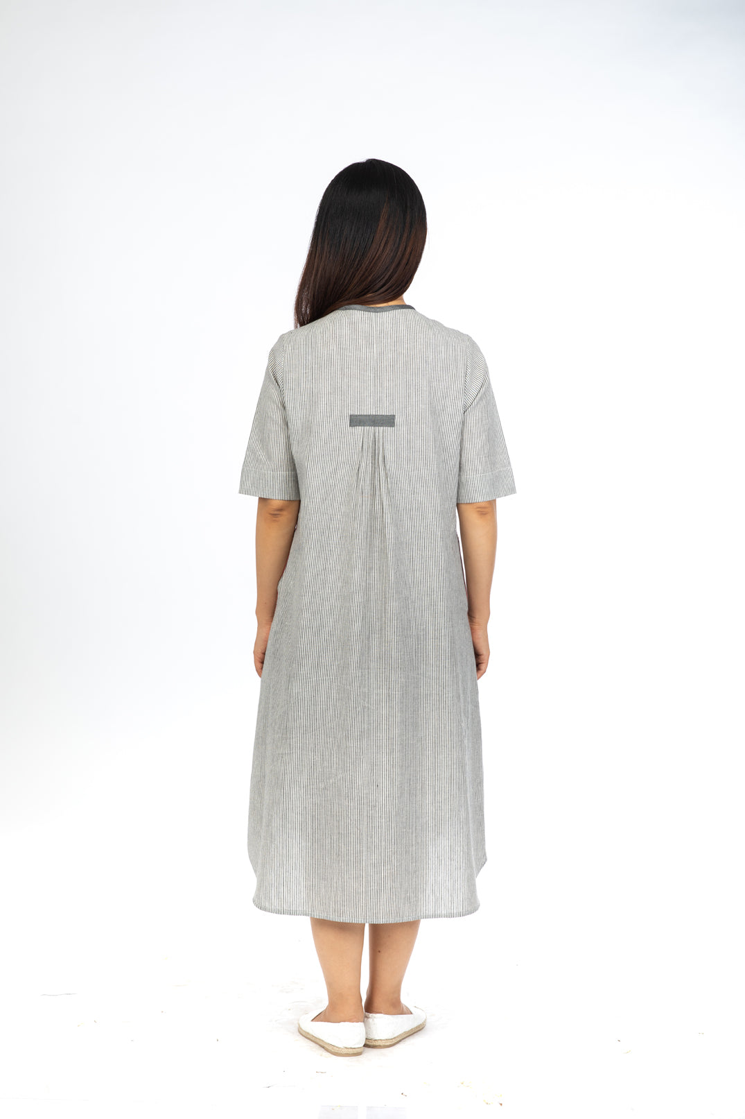 Grey Chambray Stripes Open Long Dress