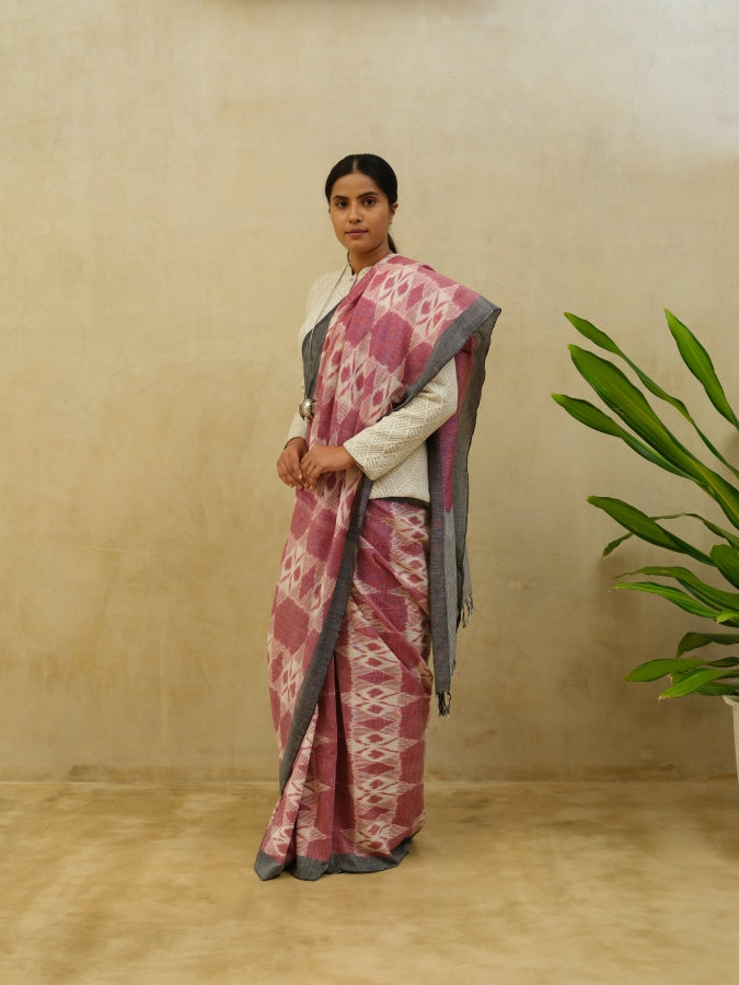 Red Big Flower Cotton Saree