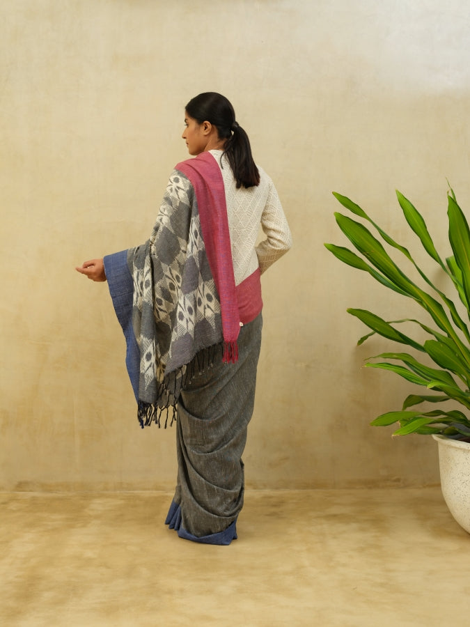 Grey Big Flower Cotton Saree