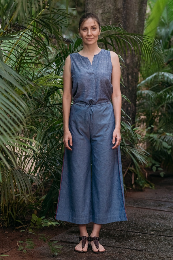 Blue Chambray Wide Leg Pants