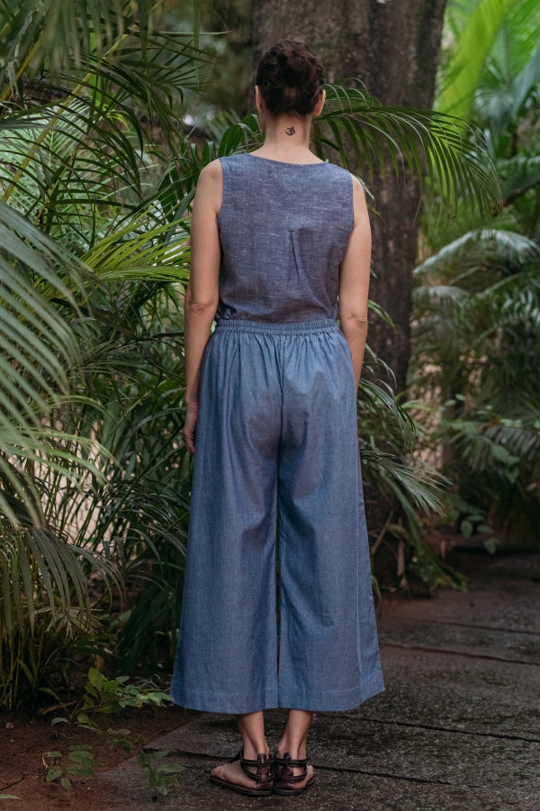 Blue Chambray Wide Leg Pants