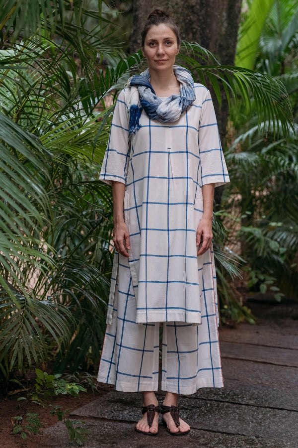 Blue Criss-Cross Pleated Kurta