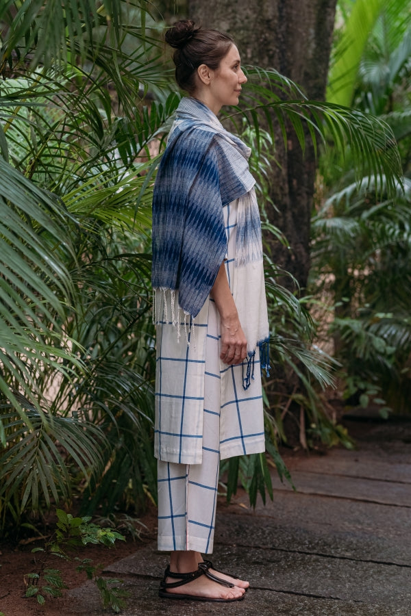 Blue Criss-Cross Pleated Kurta