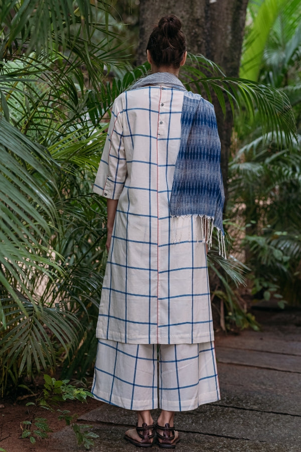 Blue Criss-Cross Pleated Kurta