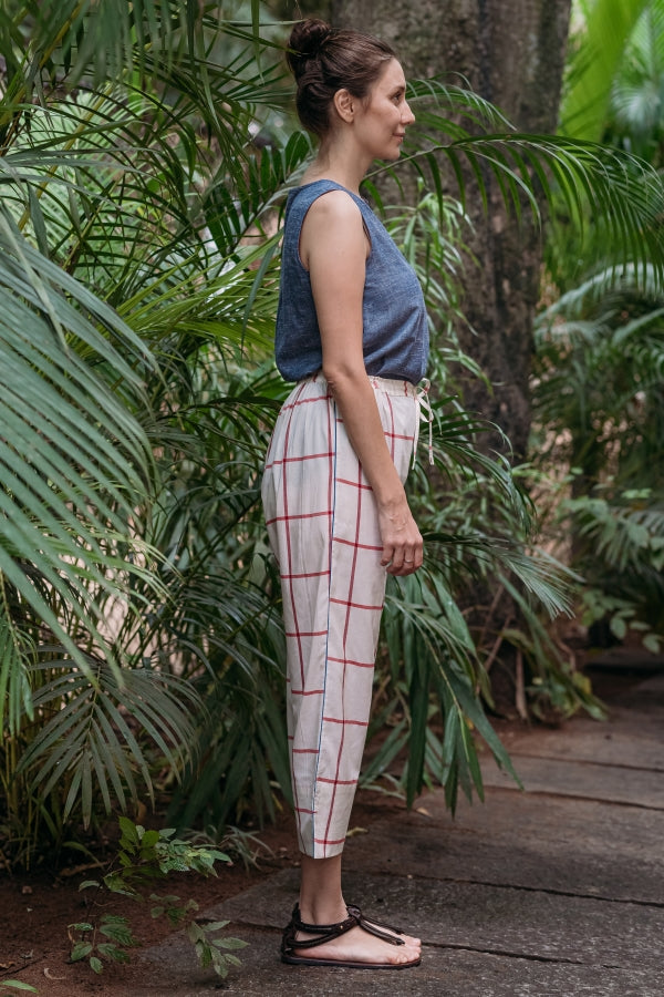 Red criss cross capri pants