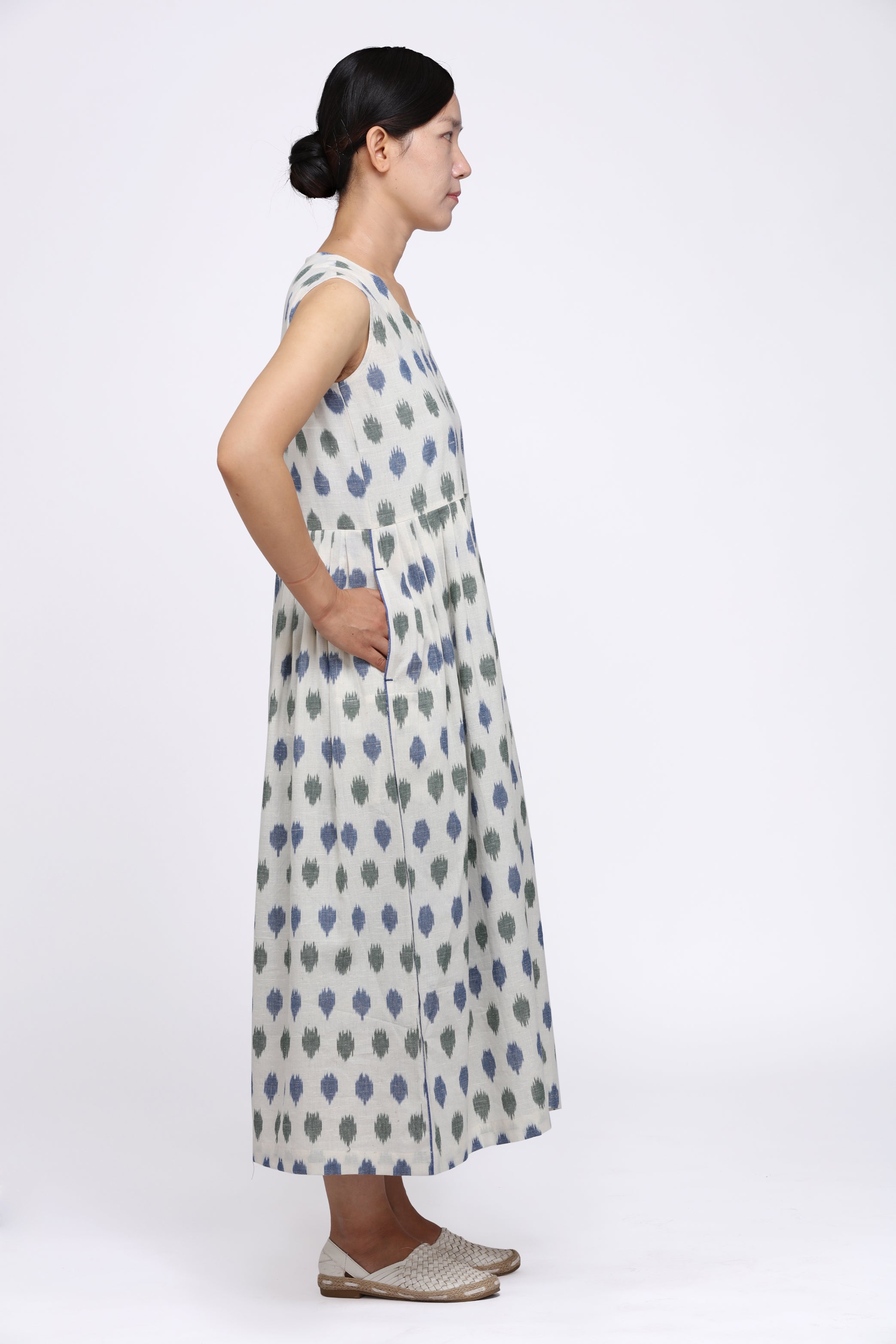 Blue Green Polka Sleeveless Maxi Dress