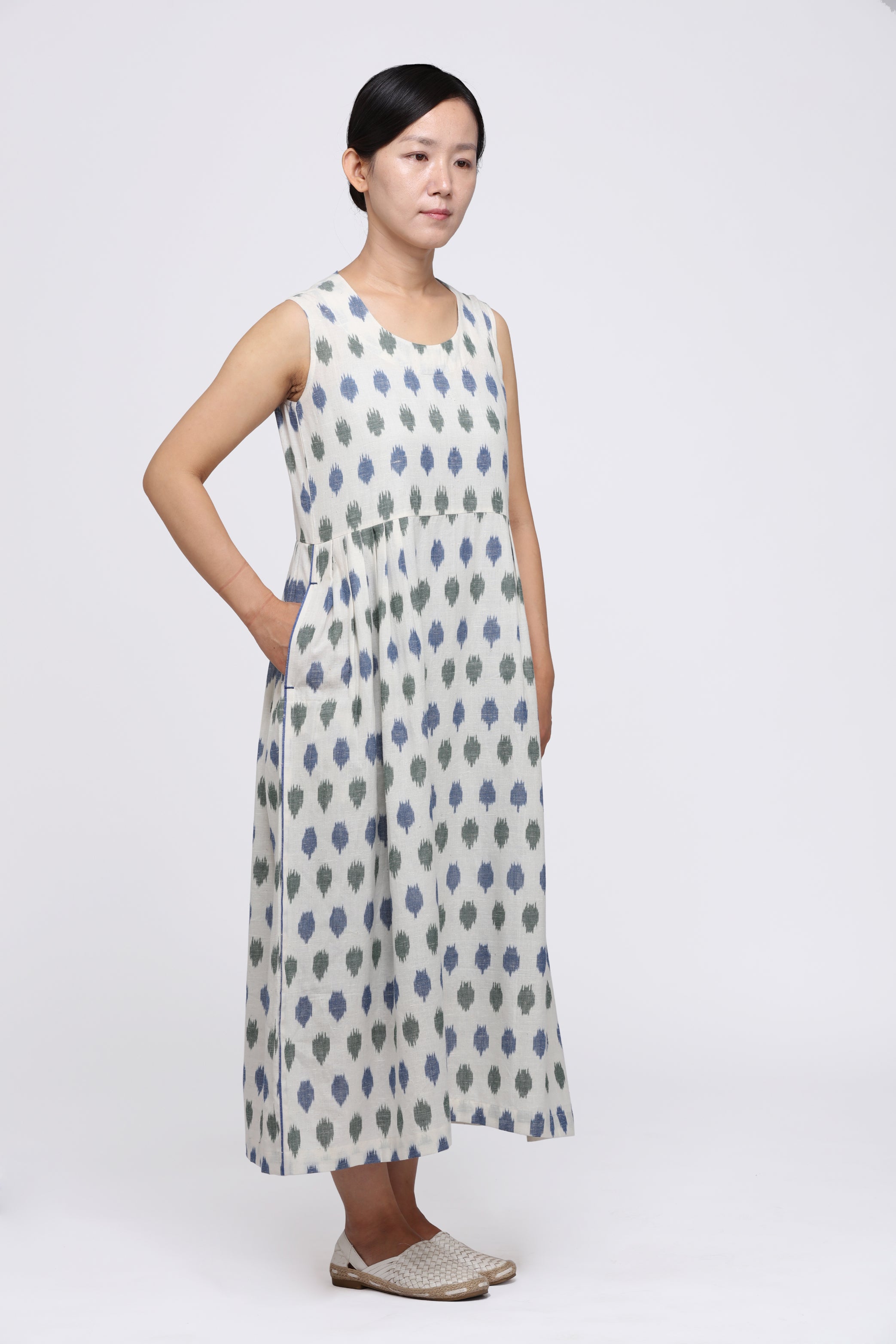 Blue Green Polka Sleeveless Maxi Dress