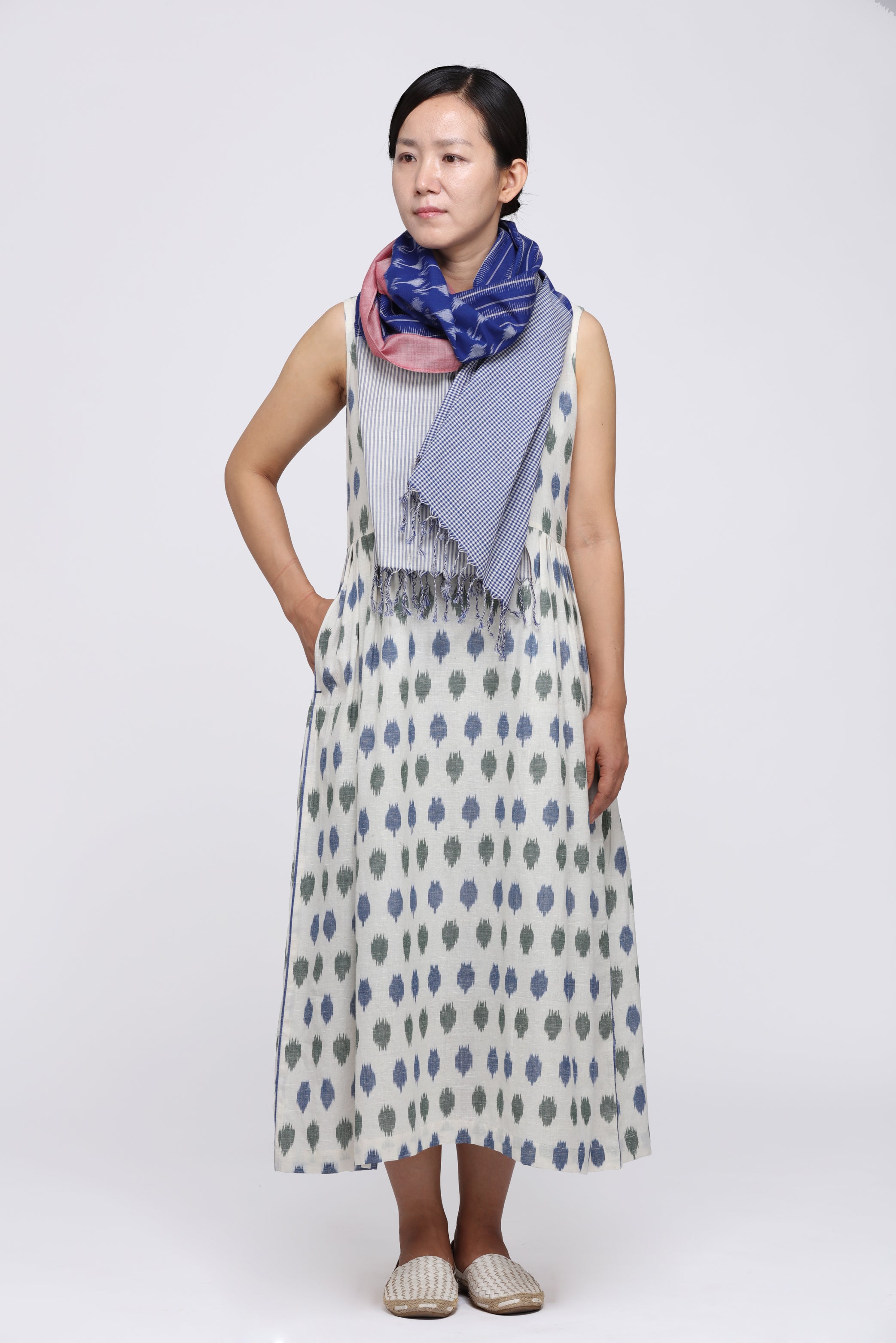 Blue Green Polka Sleeveless Maxi Dress