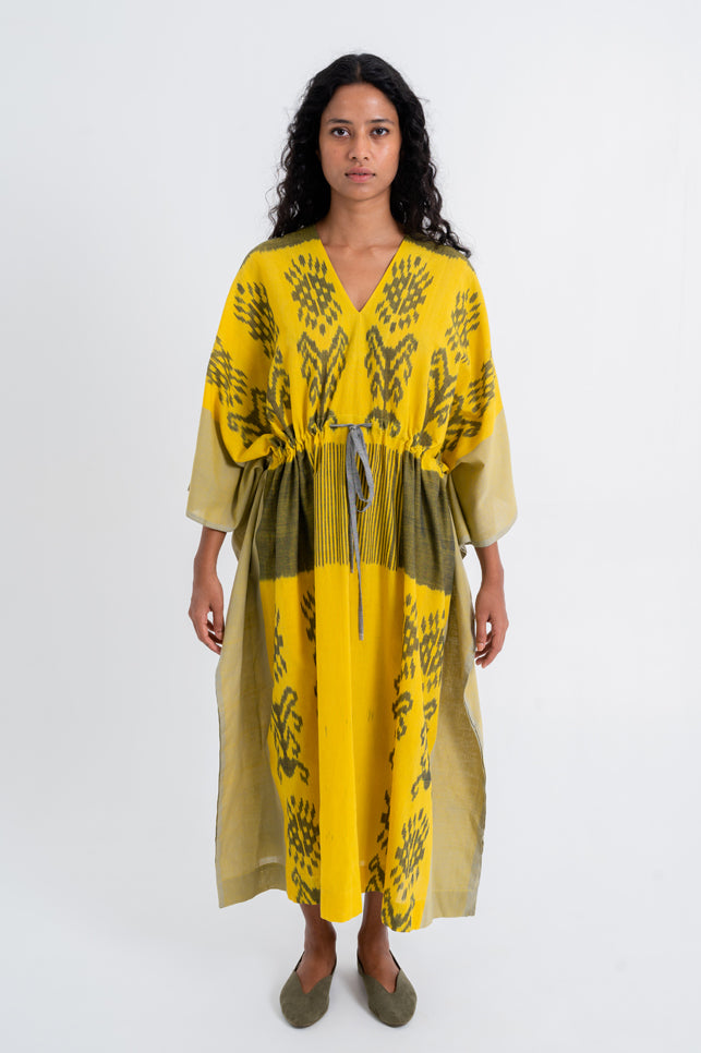 Turmeric Drawstring Long Kaftan