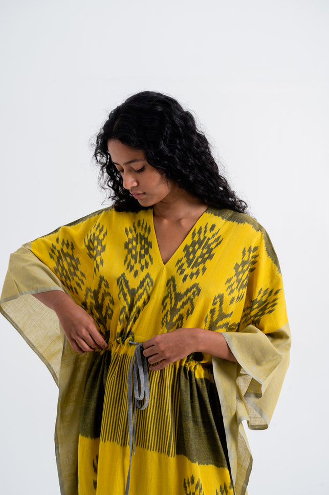 Turmeric Drawstring Long Kaftan