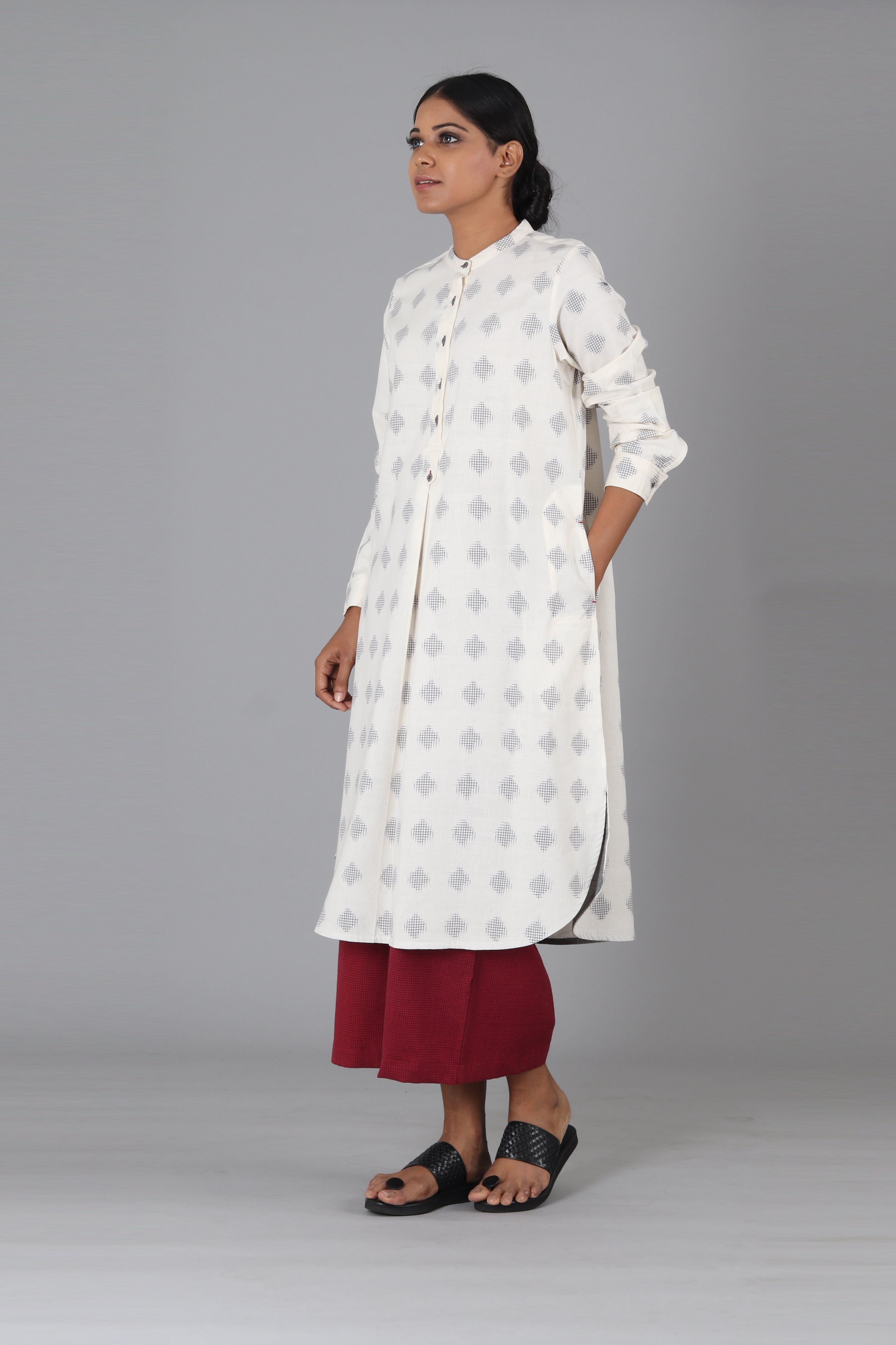 White Jali Polka Long Kurta