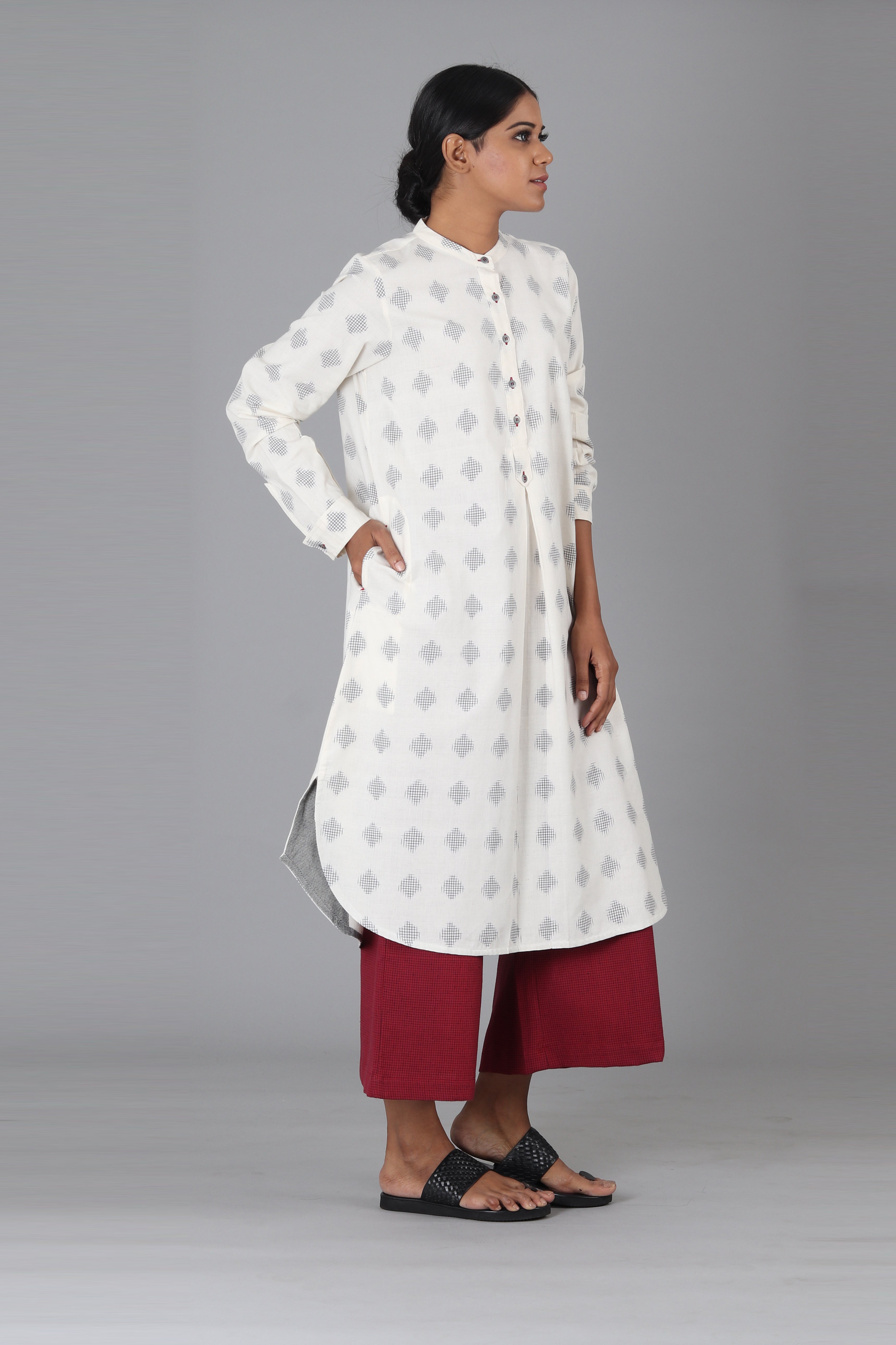 White Jali Polka Long Kurta