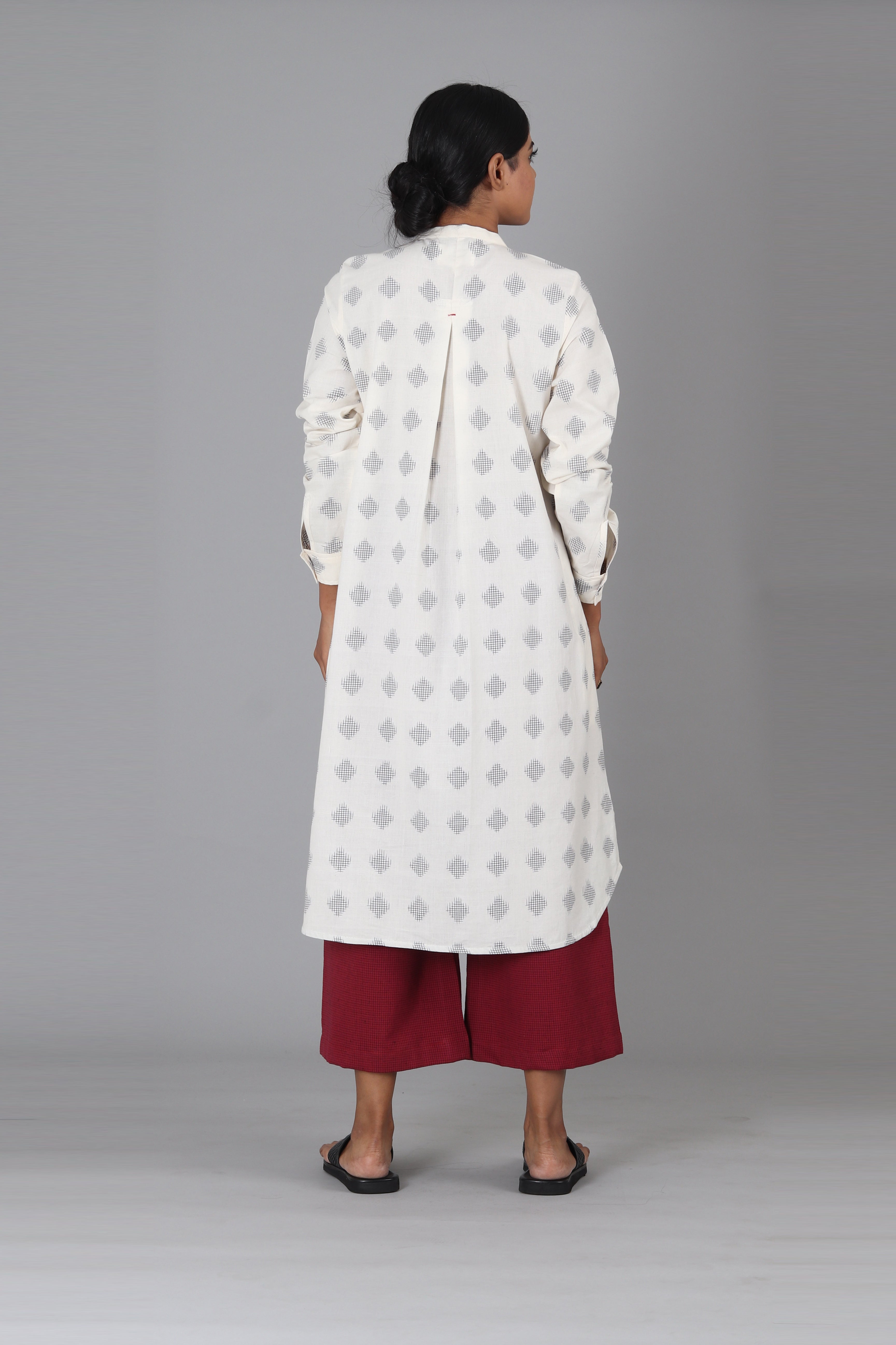 White Jali Polka Long Kurta