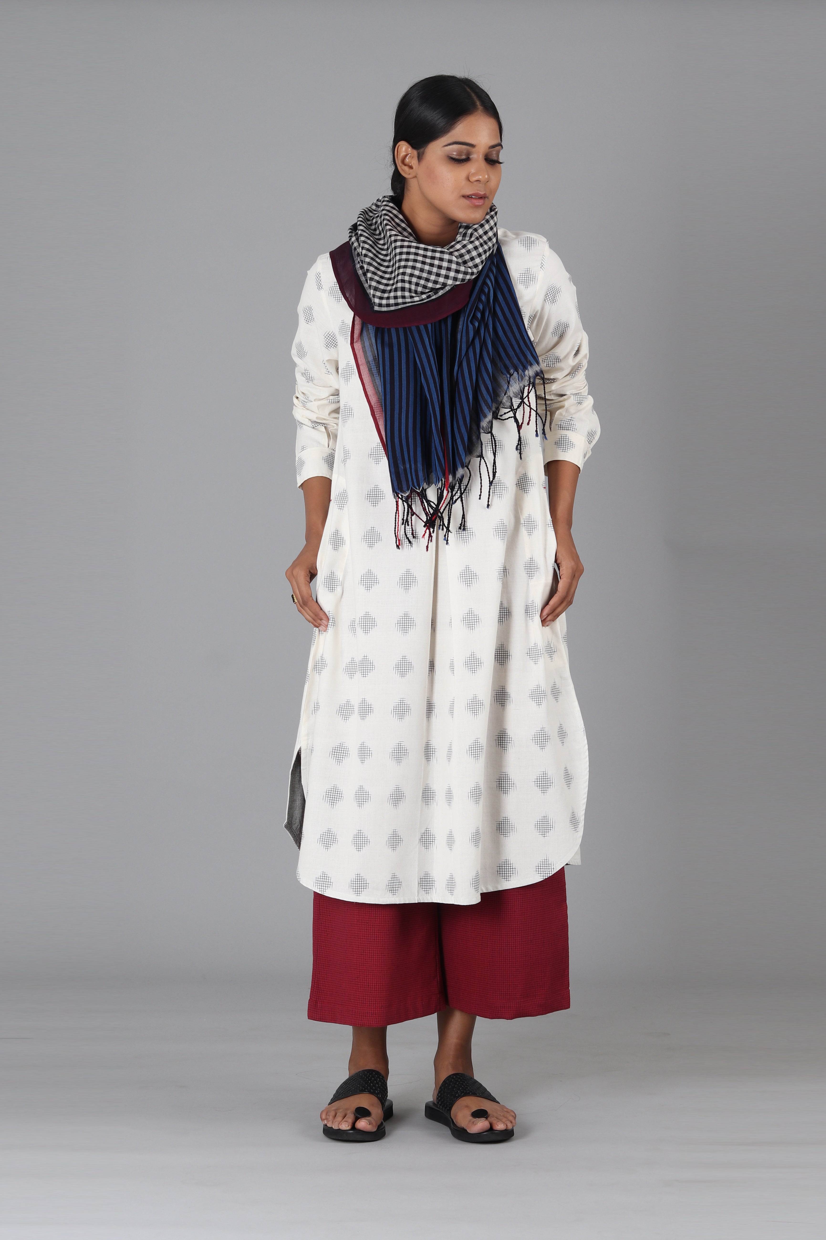 White Jali Polka Long Kurta