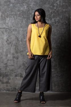 Yellow Solid Sleeveless Top