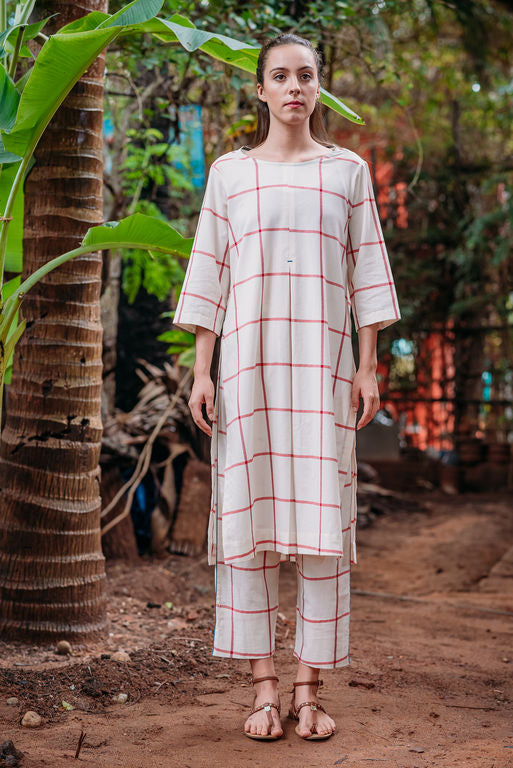 Apricot Crisscross Pleat Kurta