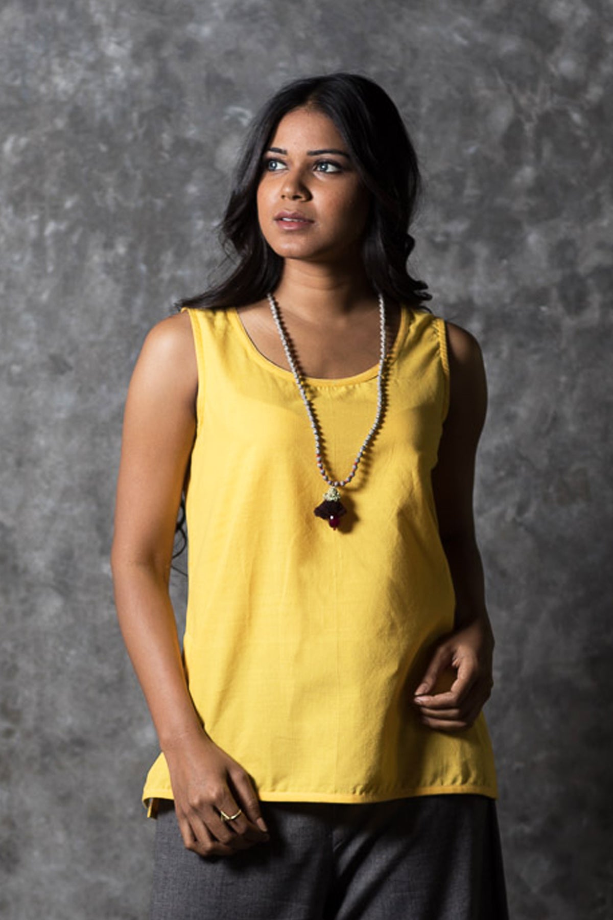 Yellow Solid Sleeveless Top