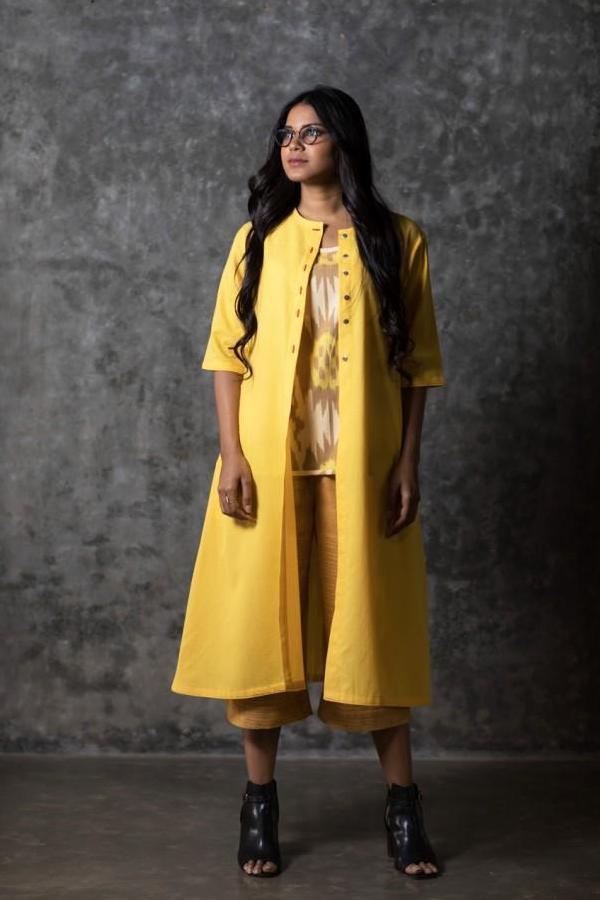 Yellow Solid Open Long Jacket