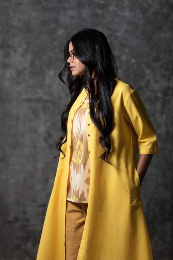 Yellow Solid Open Long Jacket